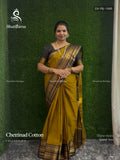 Chettinad Cotton Plain Peacock Motif Chakra Peacock Motif Mustard Black