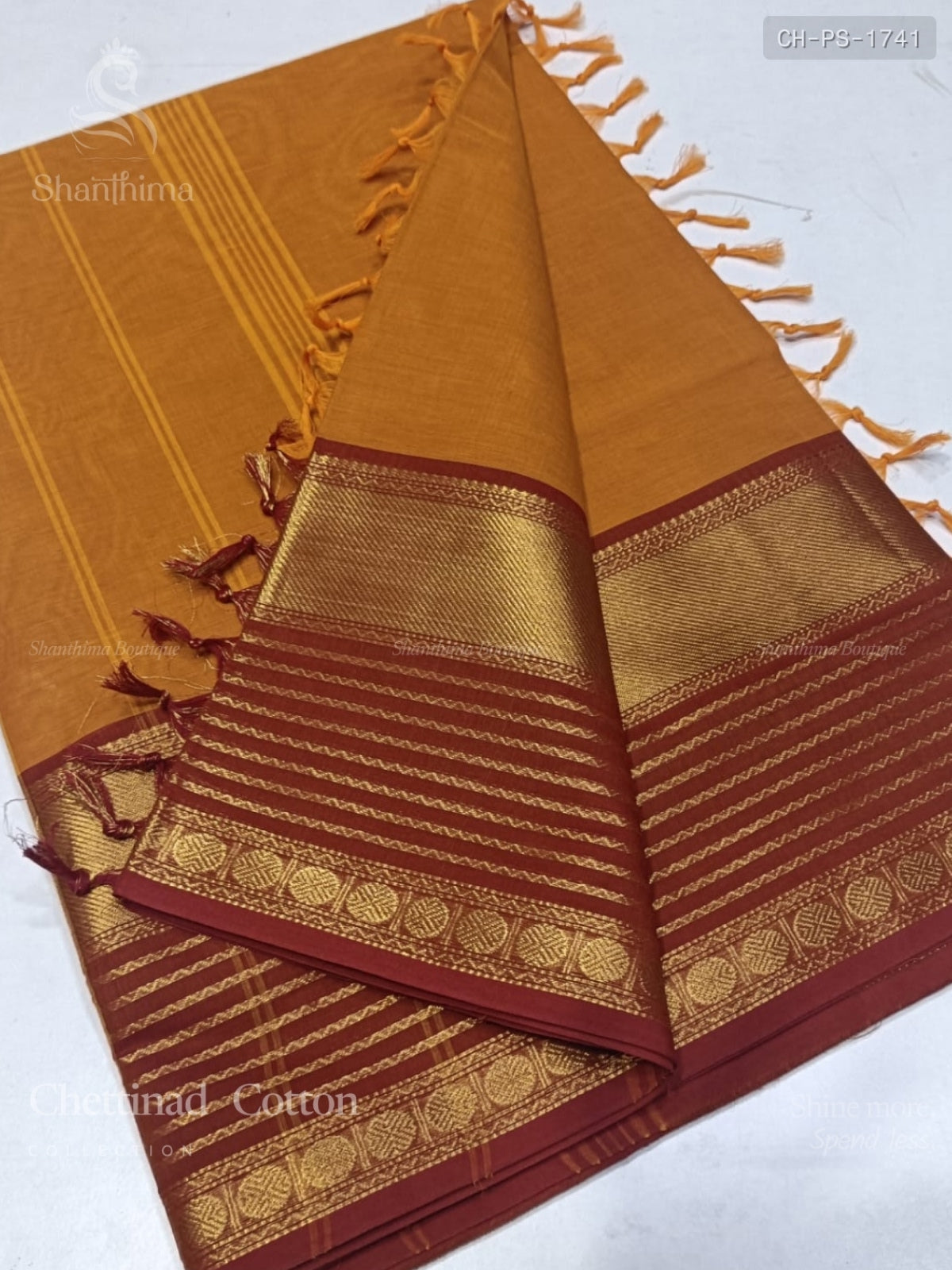 Chettinad Cotton Plain Stripes Mango Maroon