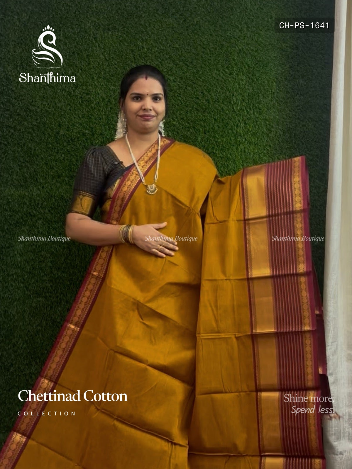 Chettinad Cotton Plain Stripes Mustard Maroon