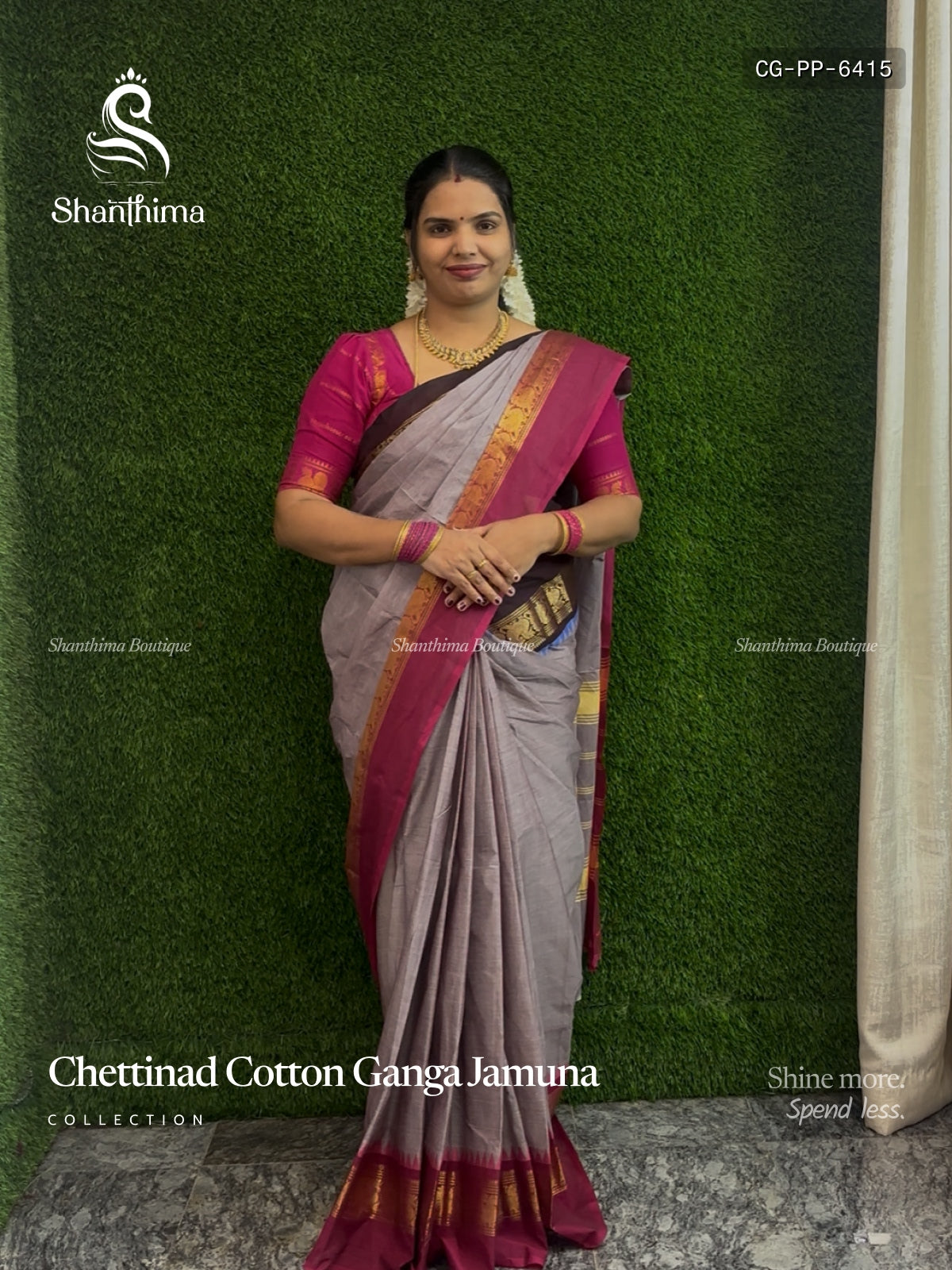 Chettinad Cotton Ganga Jamuna Plain Peacock Light Gray Rose