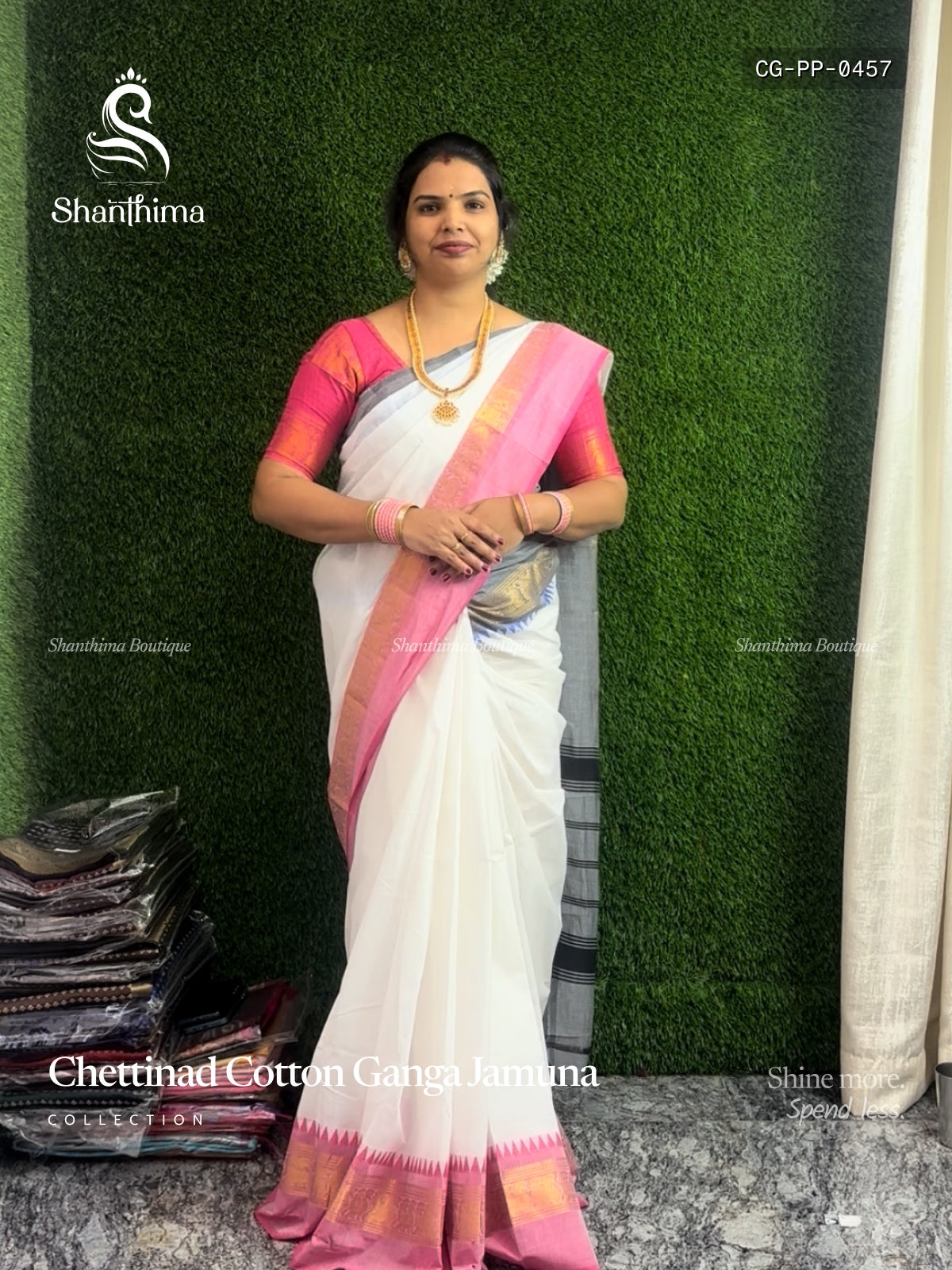 Chettinad Cotton Ganga Jamuna Plain Peacock White Baby Pink
