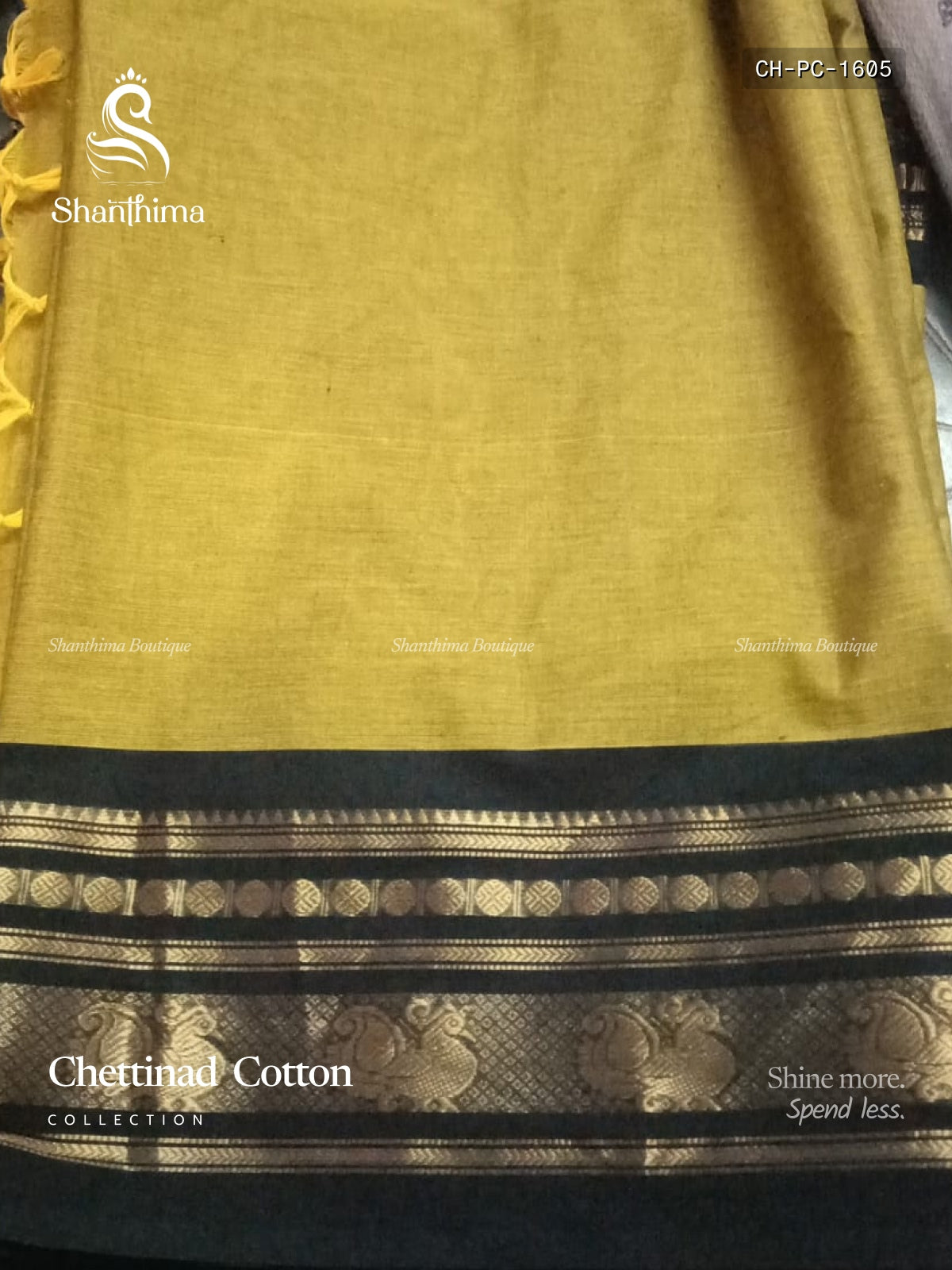Chettinad Cotton Plain Chakra Mustard Black