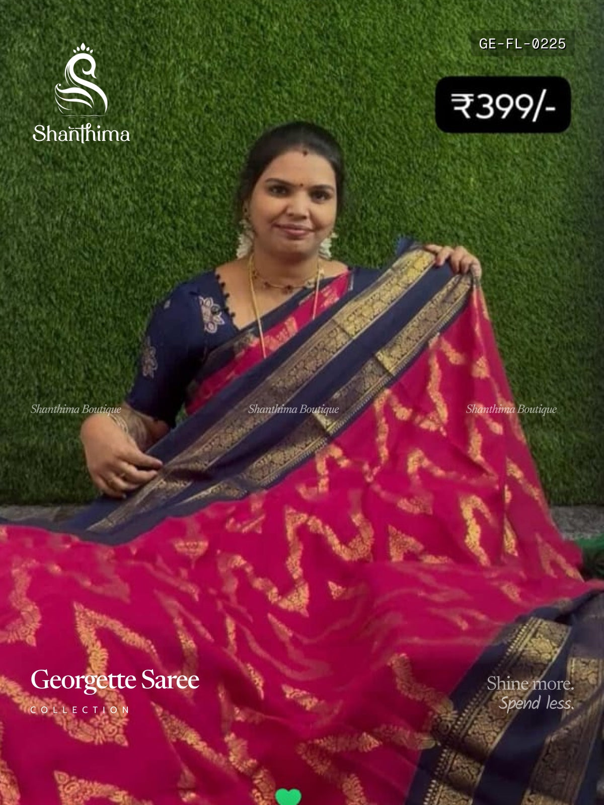 Georgette Flowers Mango Flower Pink Navy Blue