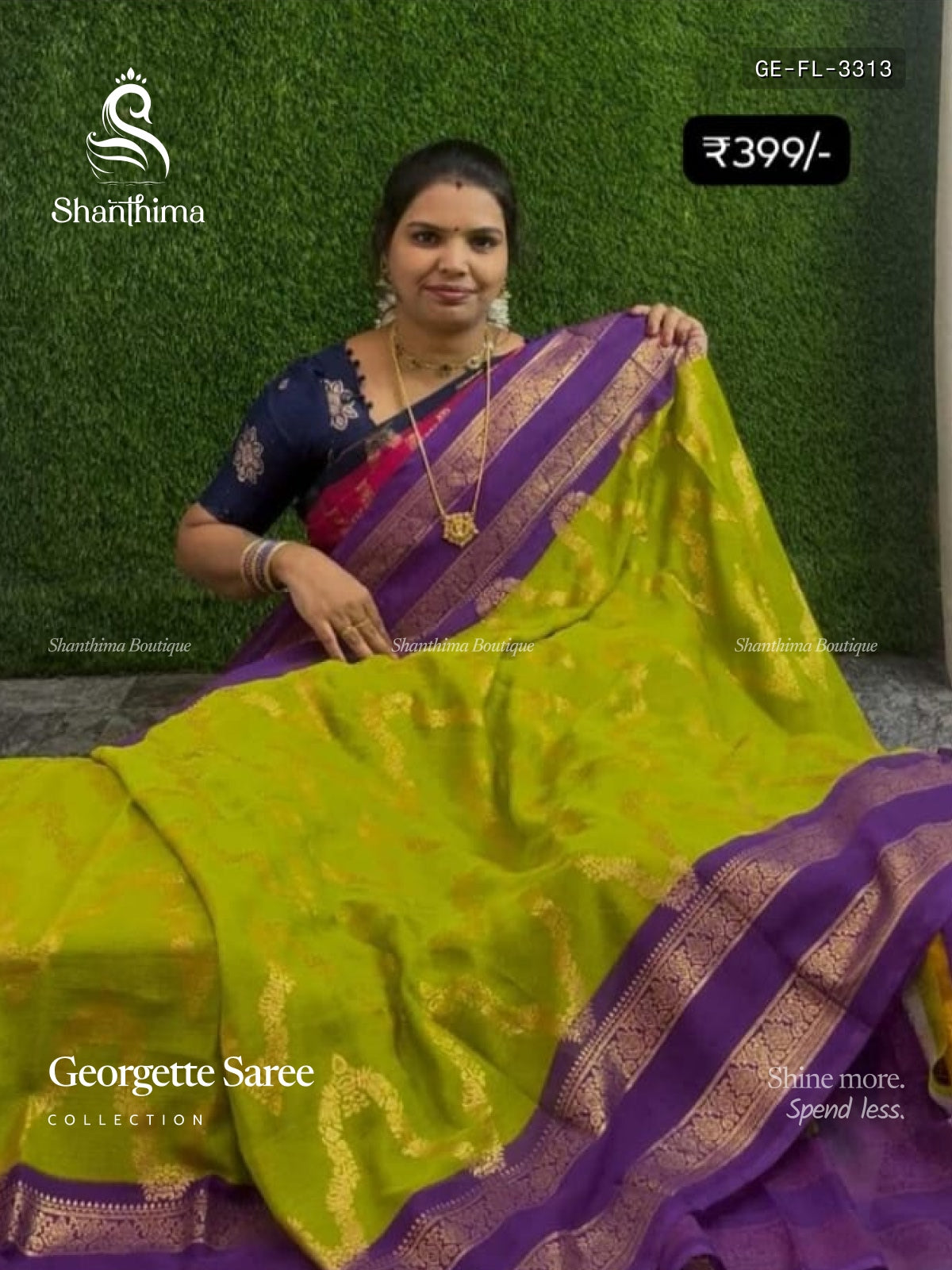 Georgette Flowers Mango Flower Elachi Green Violet