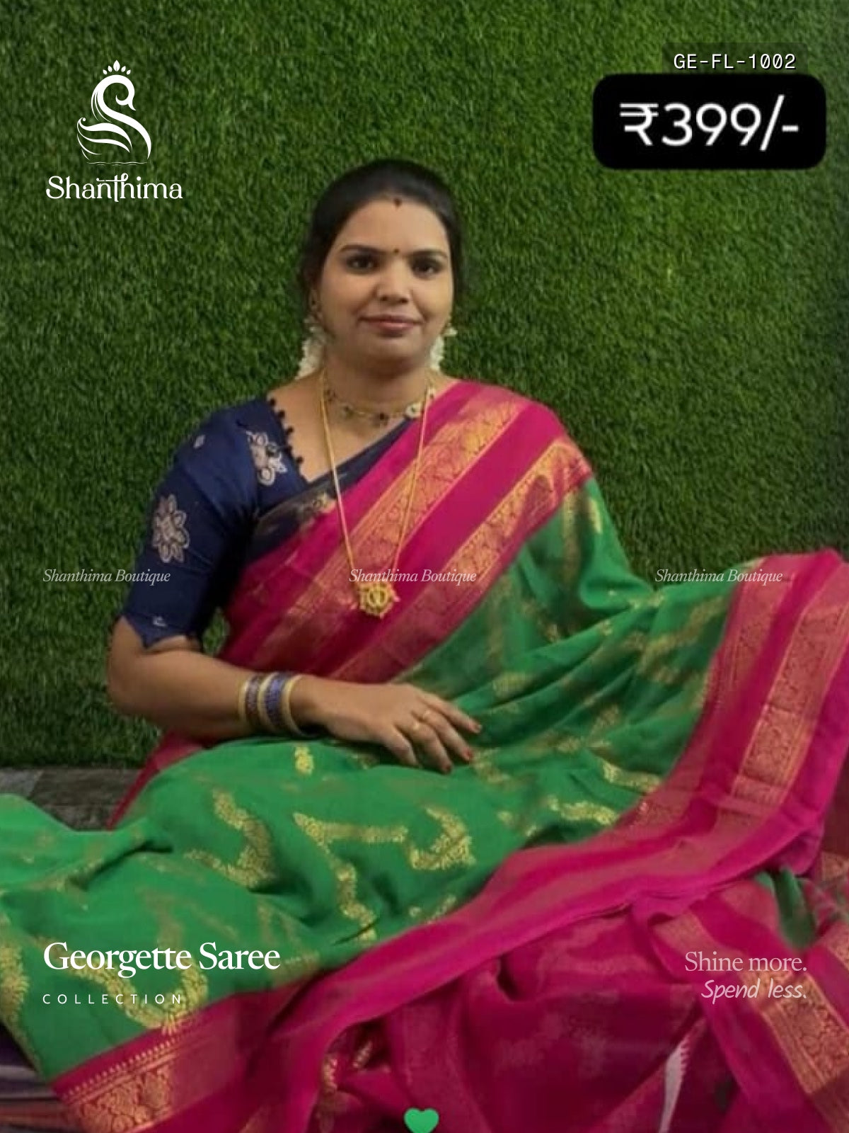 Georgette Flowers Mango Flower Green Pink
