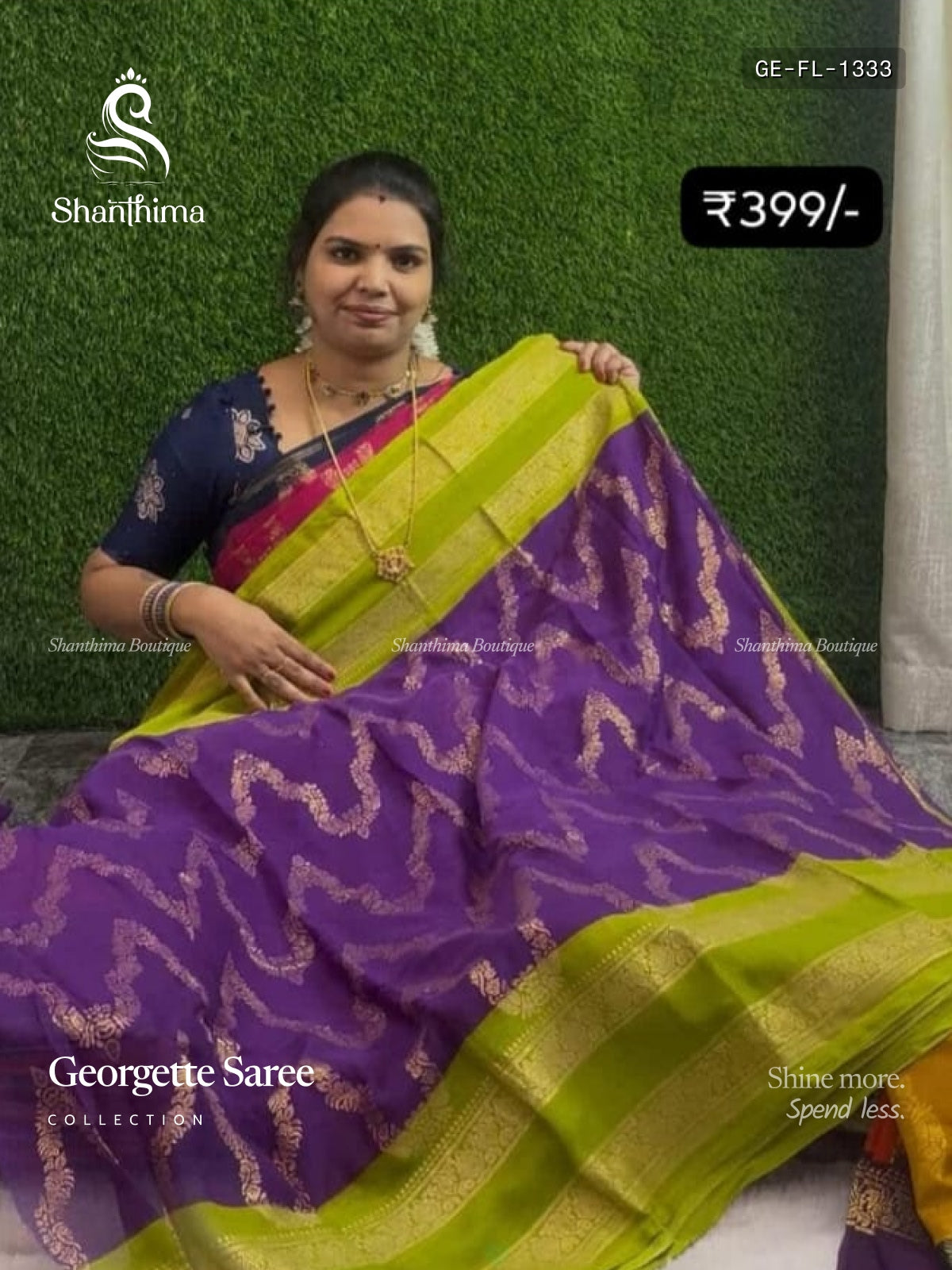 Georgette Flowers Mango Flower Violet Elachi Green