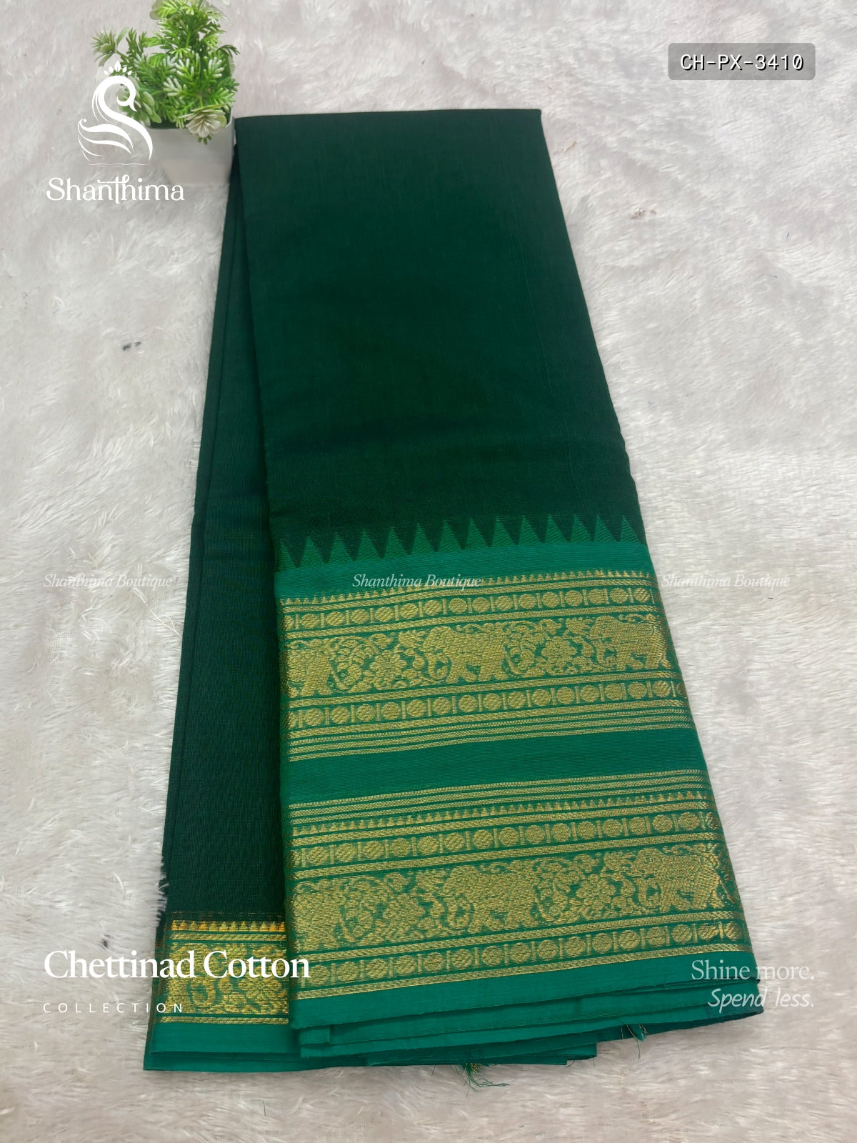 Chettinad Cotton Plain Peacock Elephant Chakra Leaf Green Green