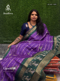Uppada Silk Horizontal Stripes Peacock Flower Violet Dark Green