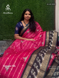 Uppada Silk Horizontal Stripes Peacock Flower Pink Black