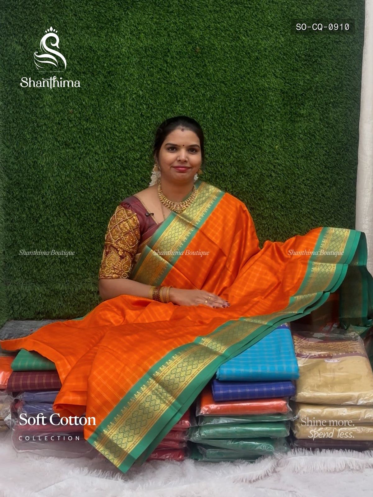 Soft Cotton Checks Peacock Motif Chakra Peacock Motif Orange Green