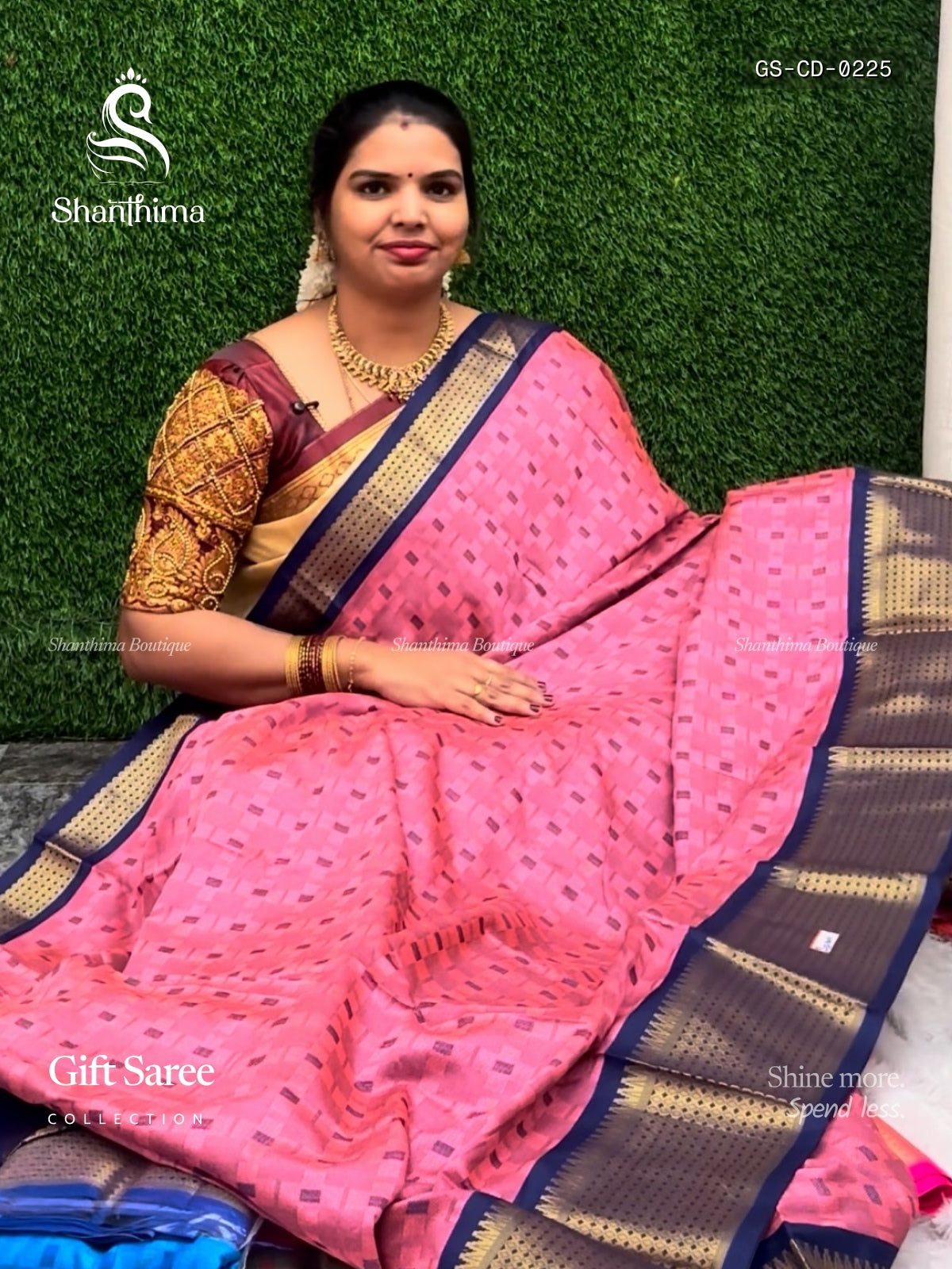 Gift Saree Checks Diamond Stone Peacock Pink Navy Blue