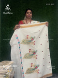 Kerala Cotton Peacock Plain Border White Gold