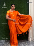 Crepe Silk Checks Chakra Star Orange  Orange