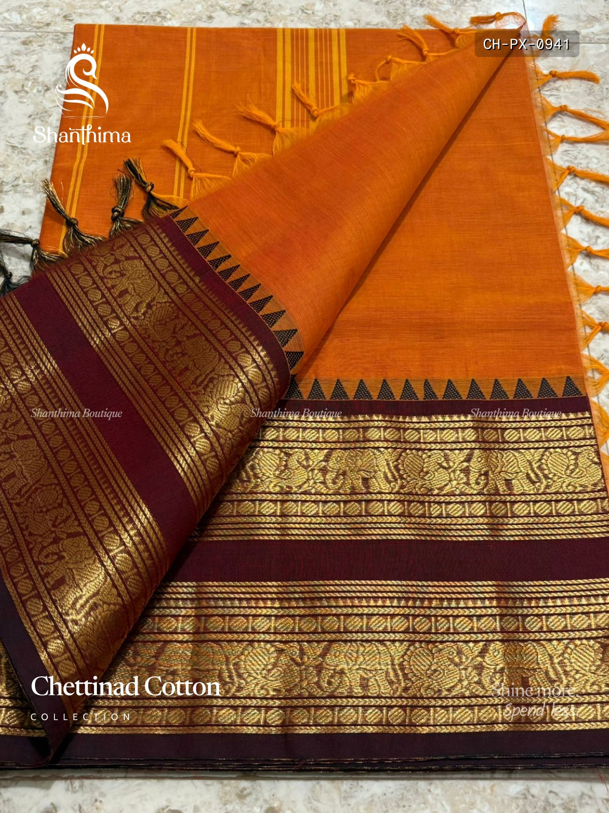 Chettinad Cotton Plain Peacock Elephant Chakra Orange Maroon