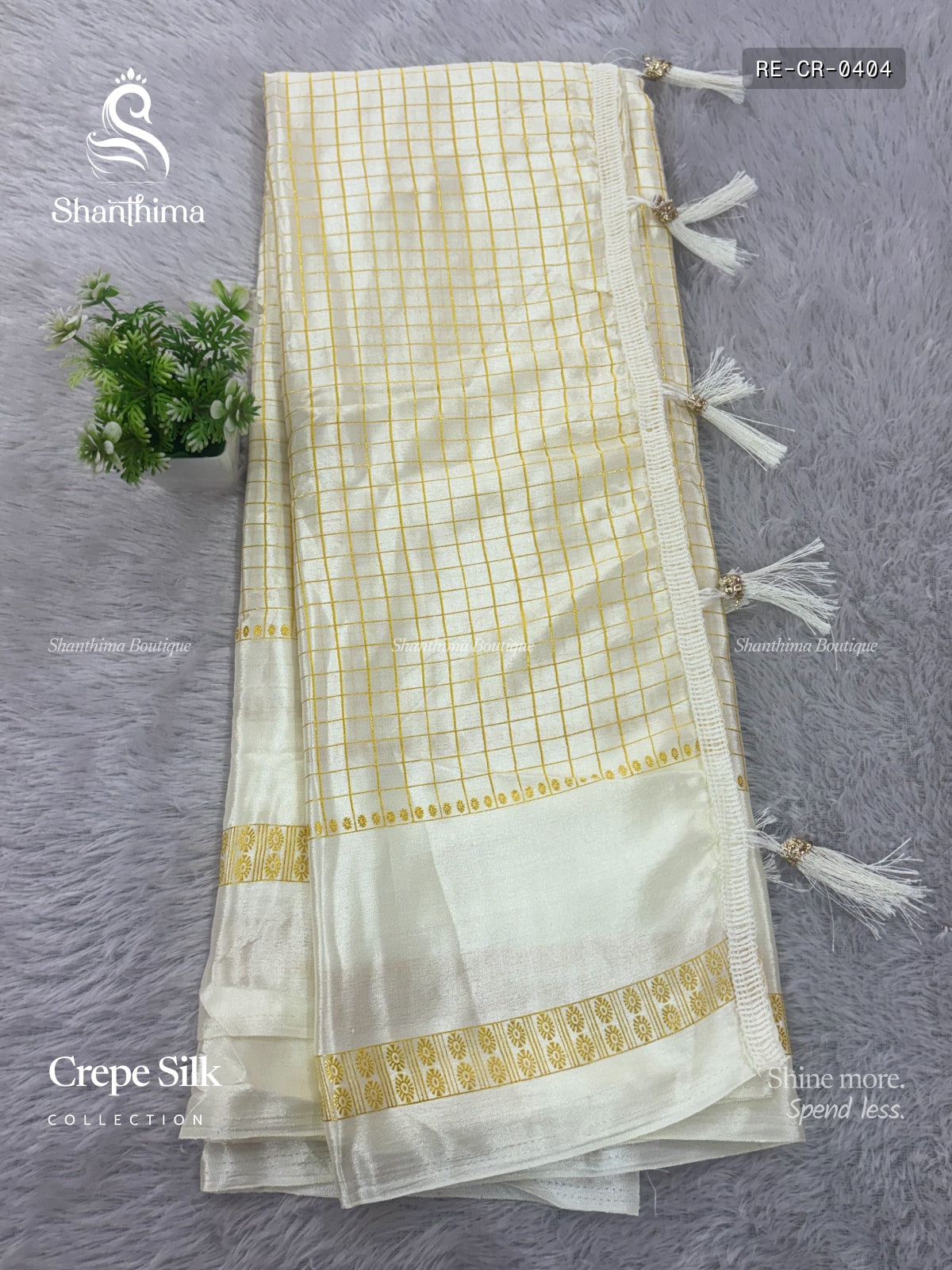 Crepe Silk Checks Chakra Star White White