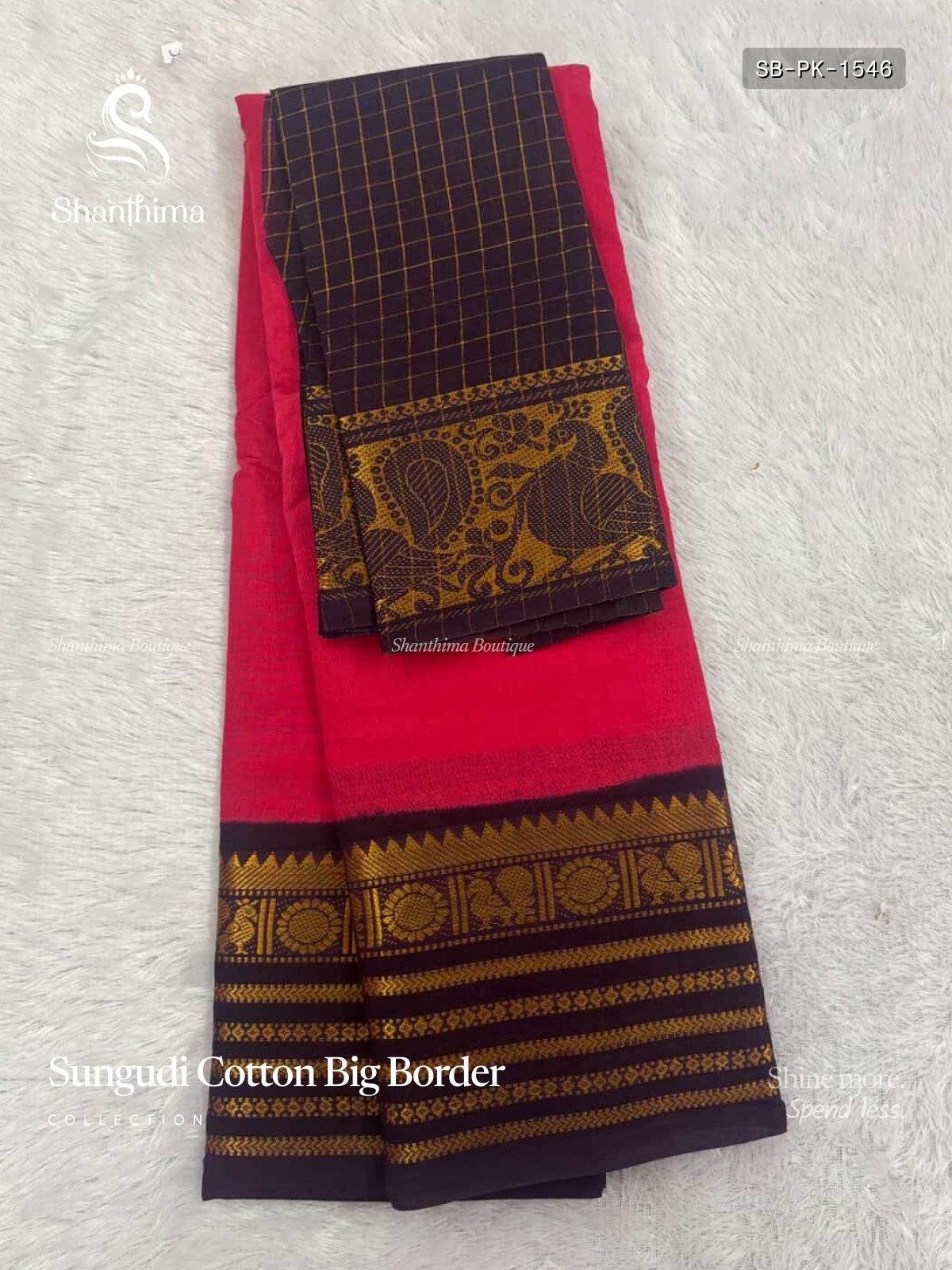 Sungudi Cotton Big Border Plain Peacock Chakra Rose Wine