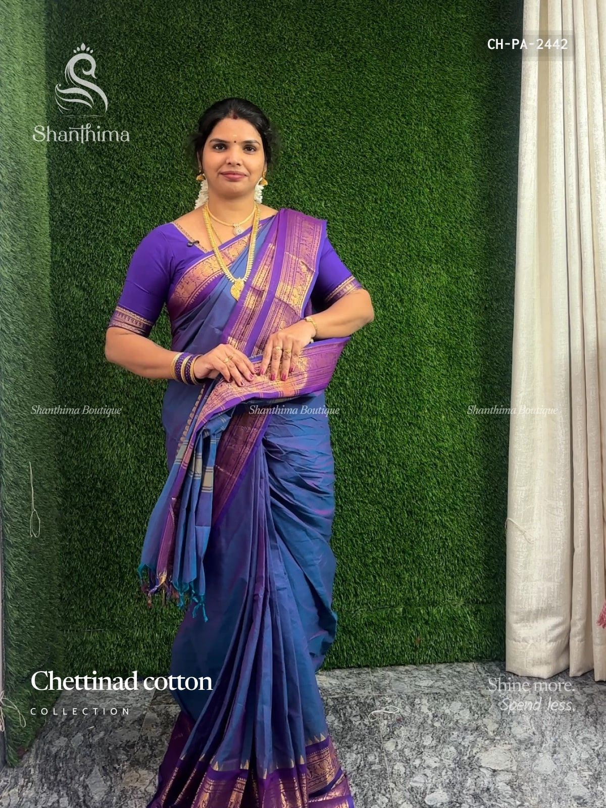 Chettinad Cotton Plain Peacock Elephant Peacock Blue Dark Violet