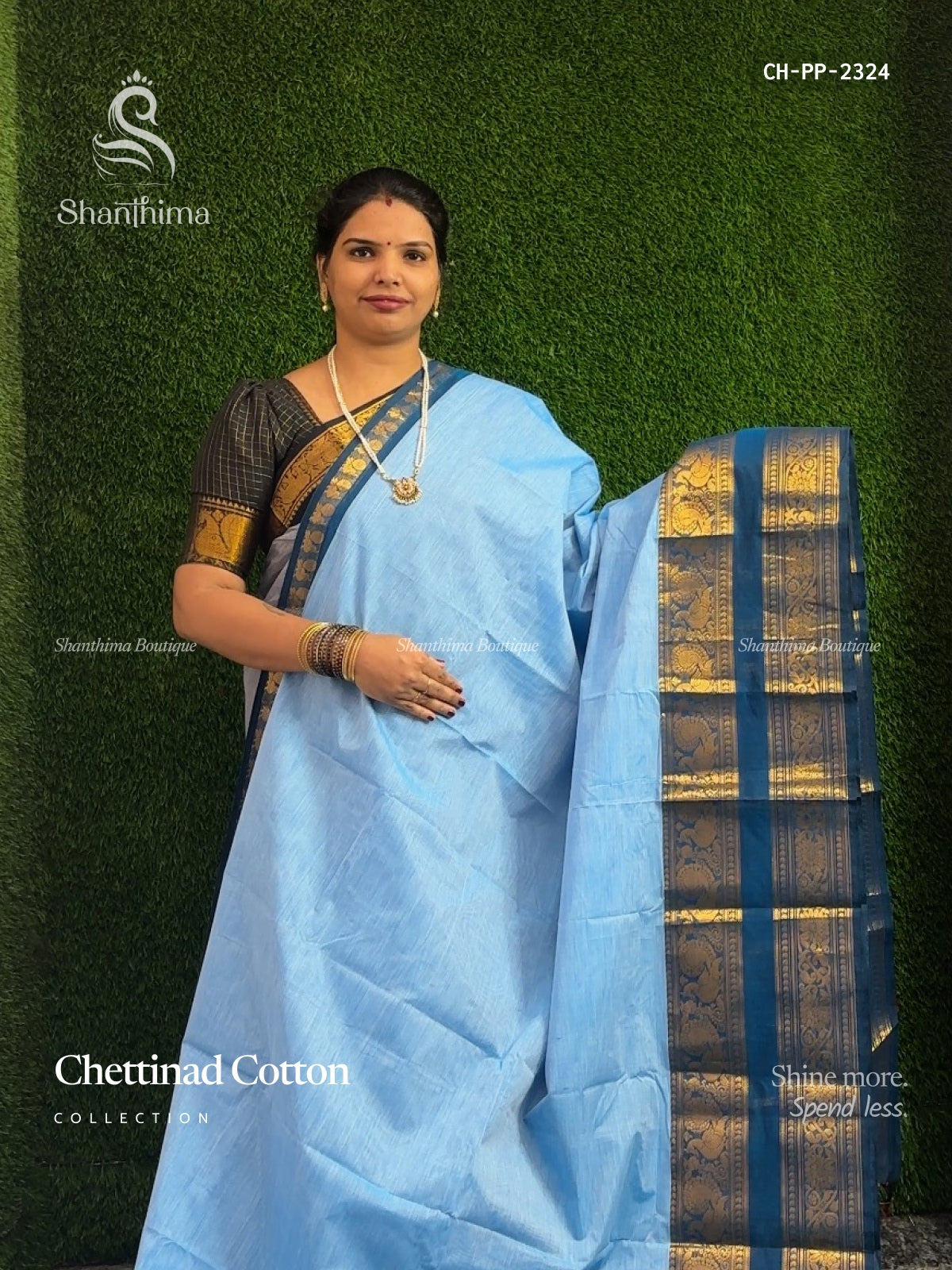 Chettinad Cotton Plain Peacock Sky Blue Peacock Blue