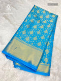 Semi Katan Silk Flowers Stripes Sky Blue Sky Blue