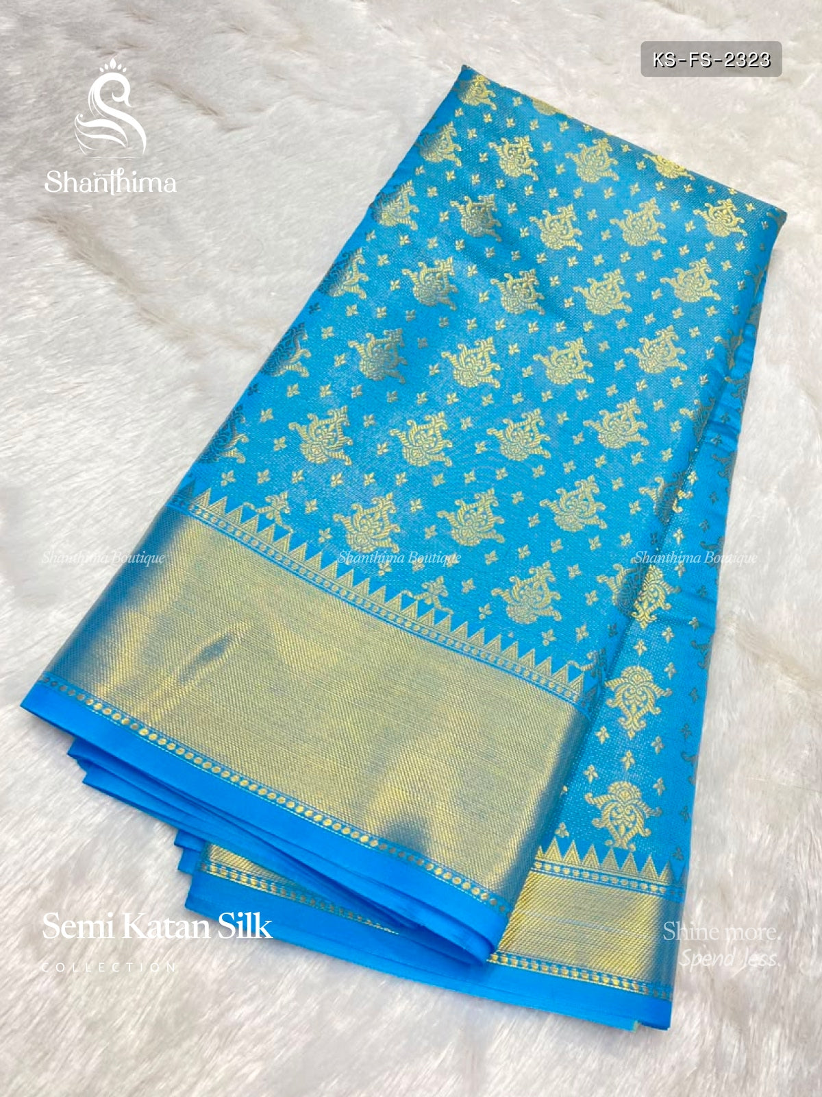 Semi Katan Silk Flowers Stripes Sky Blue Sky Blue