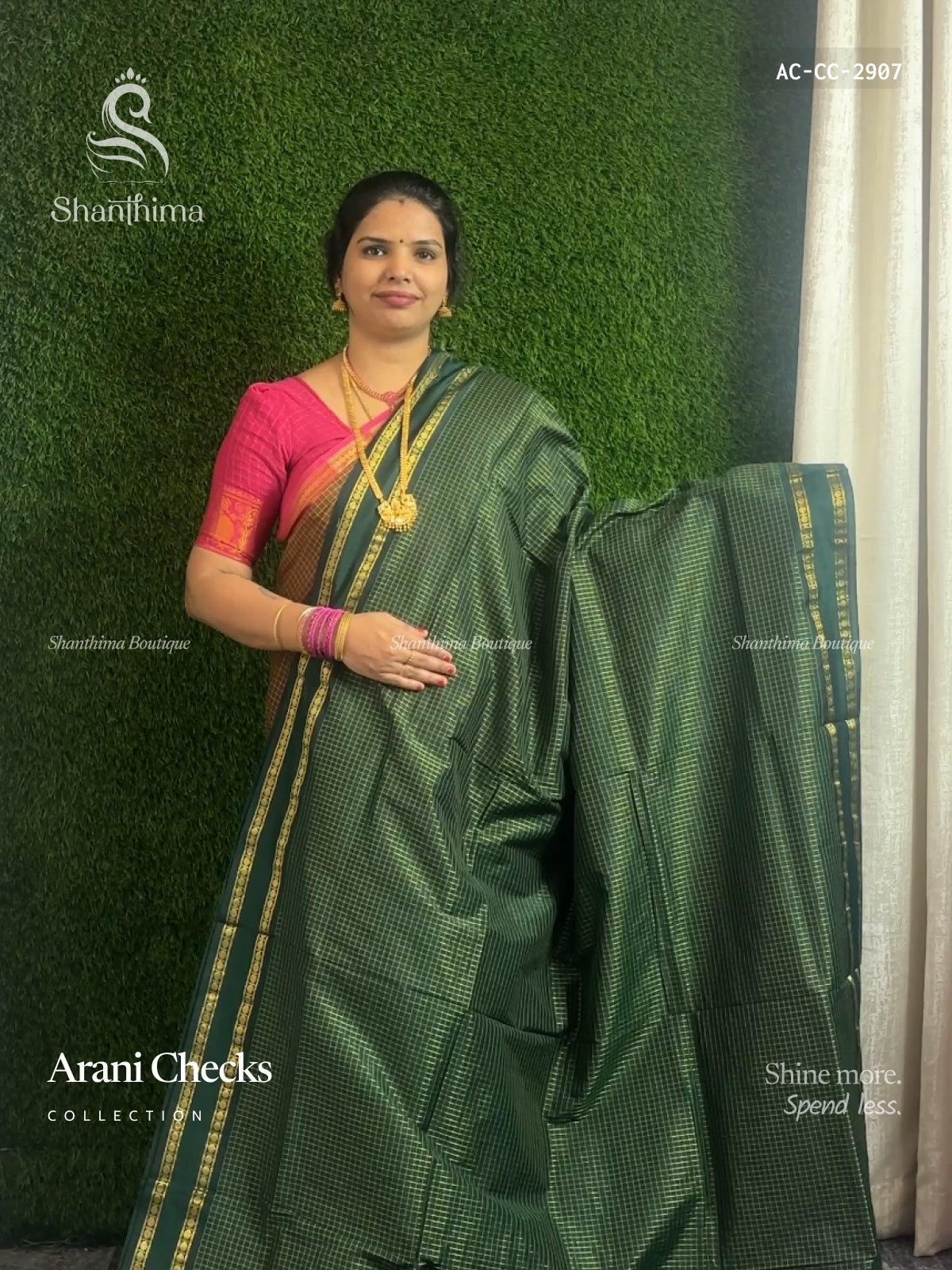 Arani Checks Checks Chakra Dark Green Gold – Shanthima Boutique
