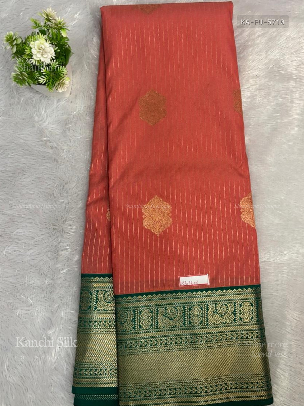 Kanchi Silk Flowers Peacock Stripes Baby Pink Green