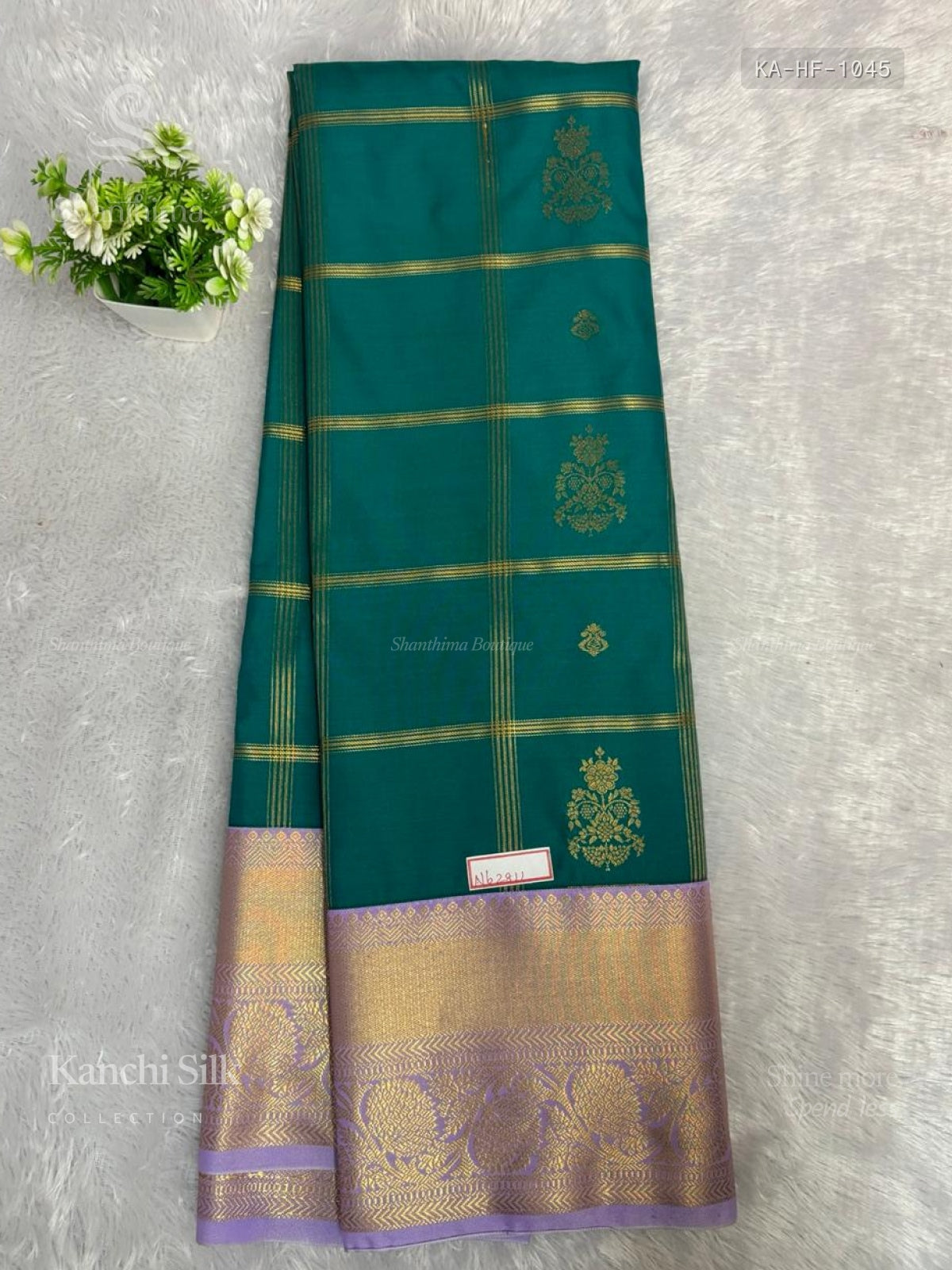 Kanchi Silk Horizontal Stripes Flower Green Lavender