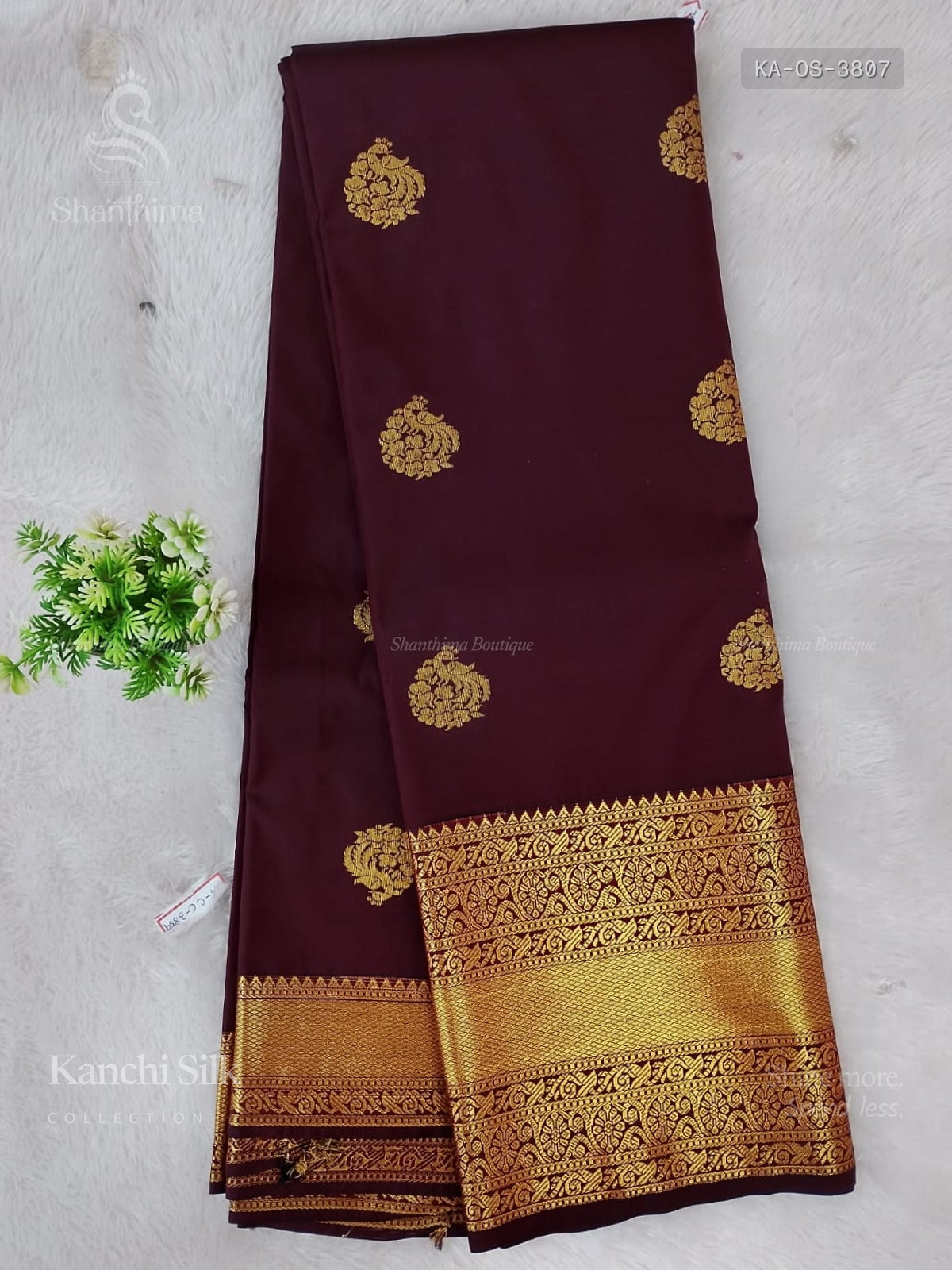 Kanchi Silk Peacock Stripes Coffee Brown Gold