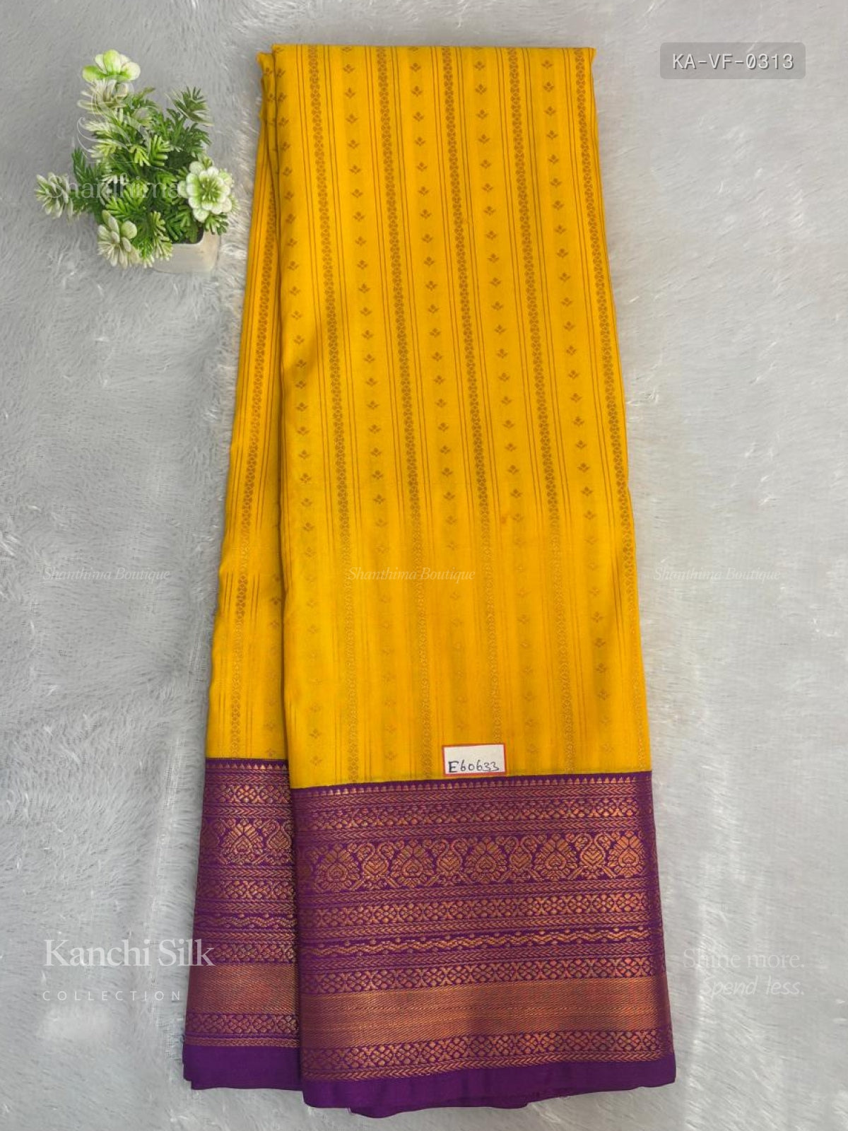 Kanchi Silk Vertical Stripes Flower Yellow Violet