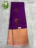 Kanchi Silk Vertical Stripes Flower Violet Copper Color