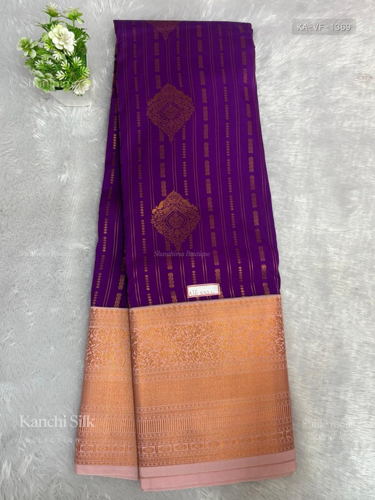 Kanchi Silk Vertical Stripes Flower Violet Copper Color