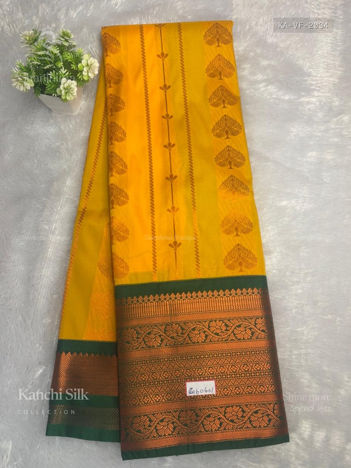 Kanchi Silk Vertical Stripes Flower Vibrant Yellow Leaf Green