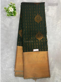 Kanchi Silk Vertical Stripes Flower Dark Green Copper Color