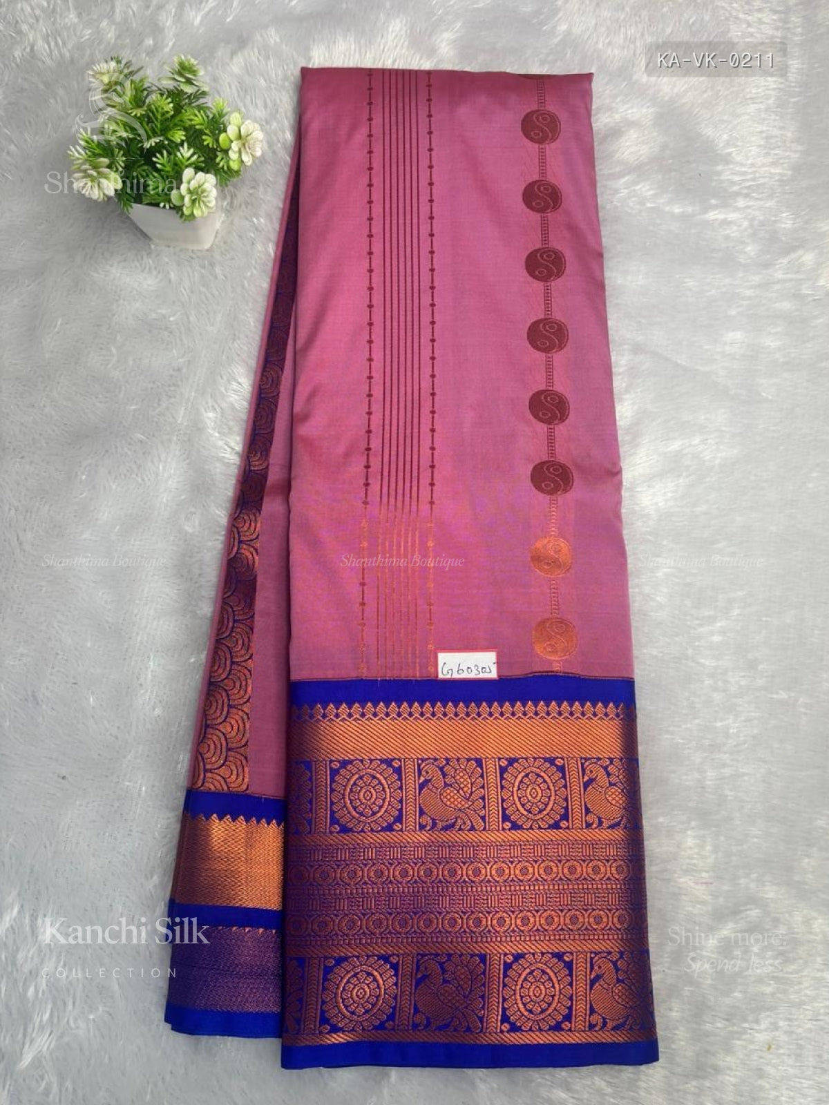 Kanchi Silk Vertical Stripes Peacock Chakra Pink Blue