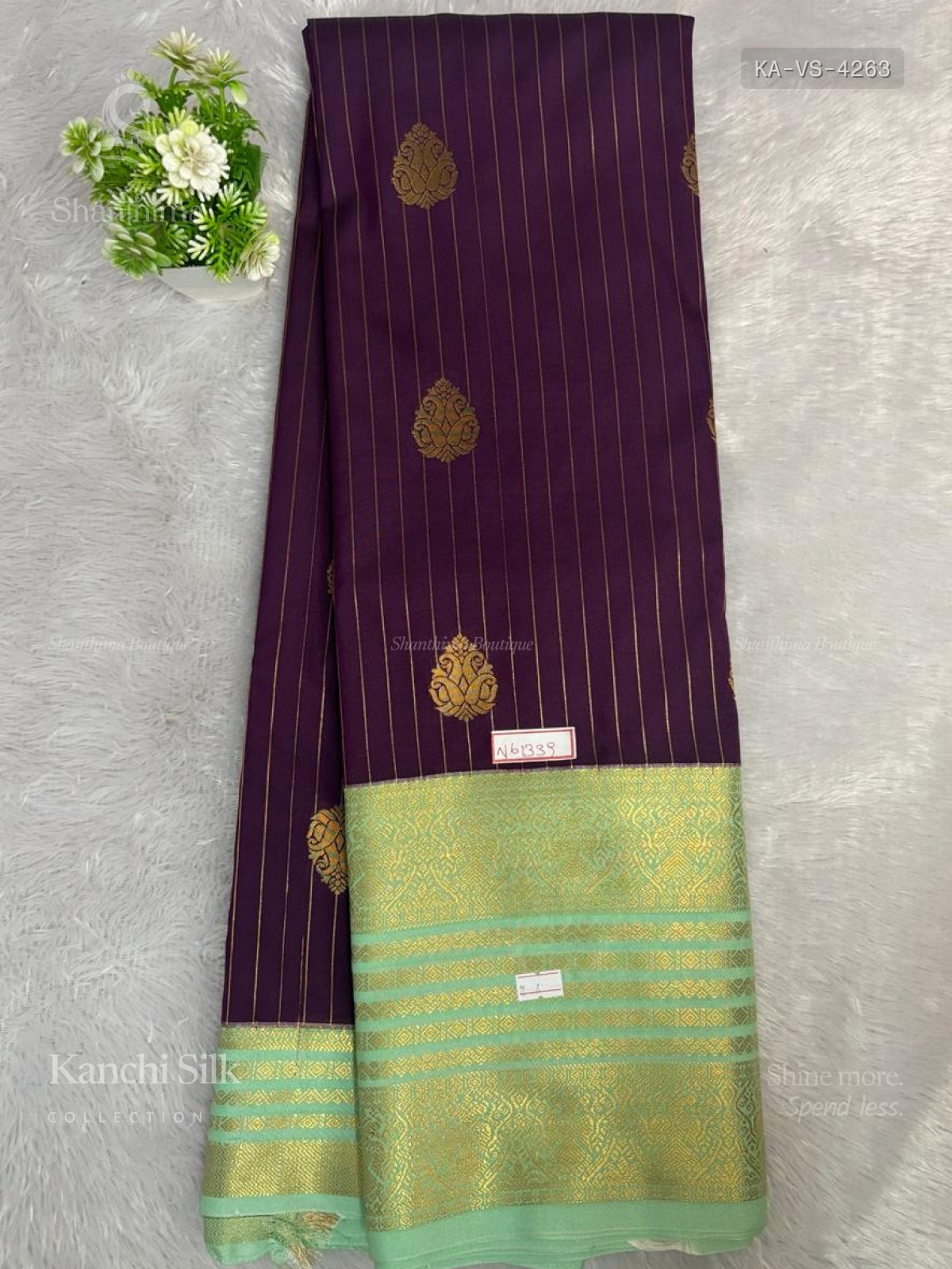 Kanchi Silk Vertical Stripes Stripes Dark Violet Sea Green