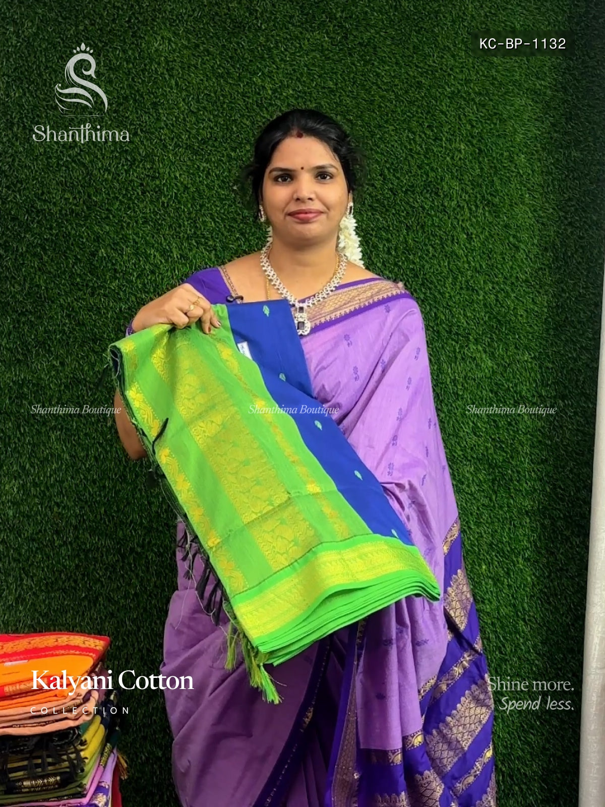 Kalyani Cotton Buttas Peacock Blue Parrot Green