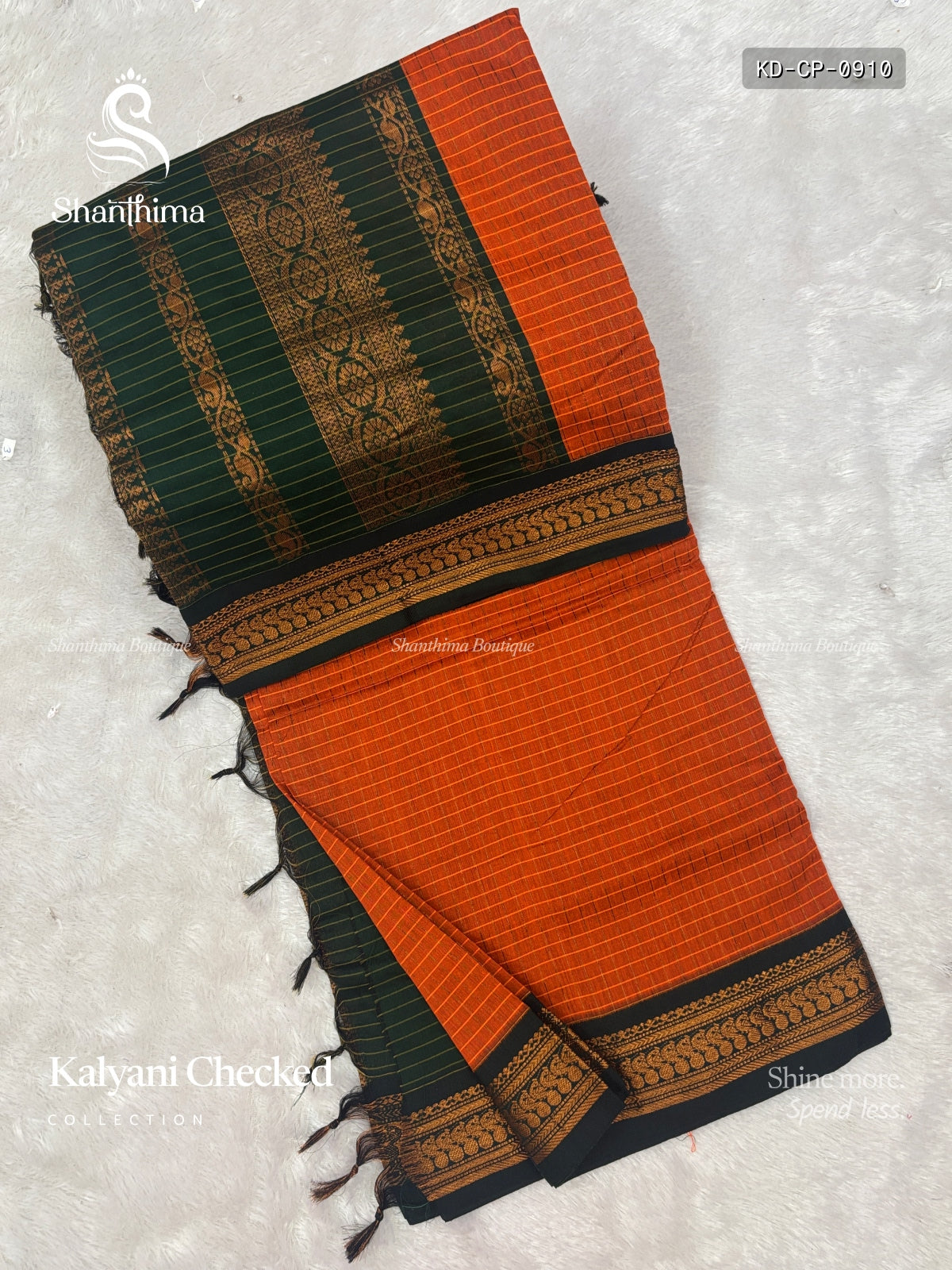 Kalyani Checked Checks Peacock Orange  Green
