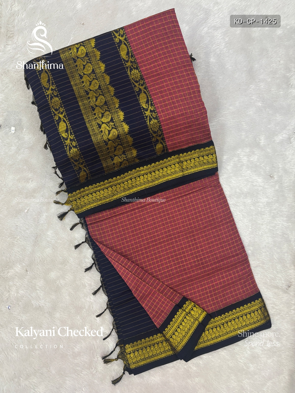 Kalyani Checked Checks Peacock Onion Pink Navy Blue