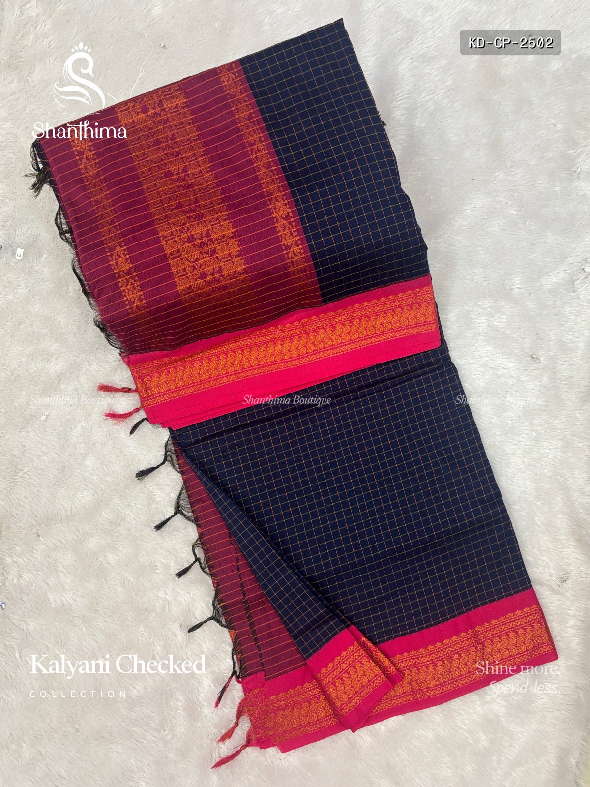 Kalyani Checked Checks Peacock Navy Blue Pink