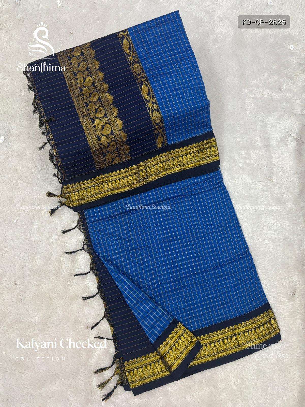 Kalyani Checked Checks Peacock Rama Blue Navy Blue