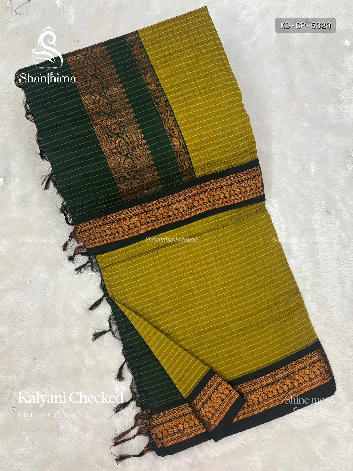 Kalyani Checked Checks Peacock Olive Green Dark Green