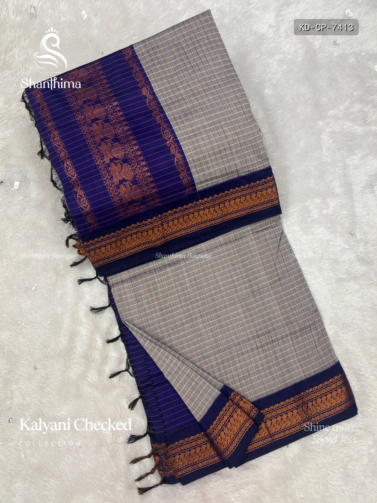 Kalyani Checked Checks Peacock Gray Violet