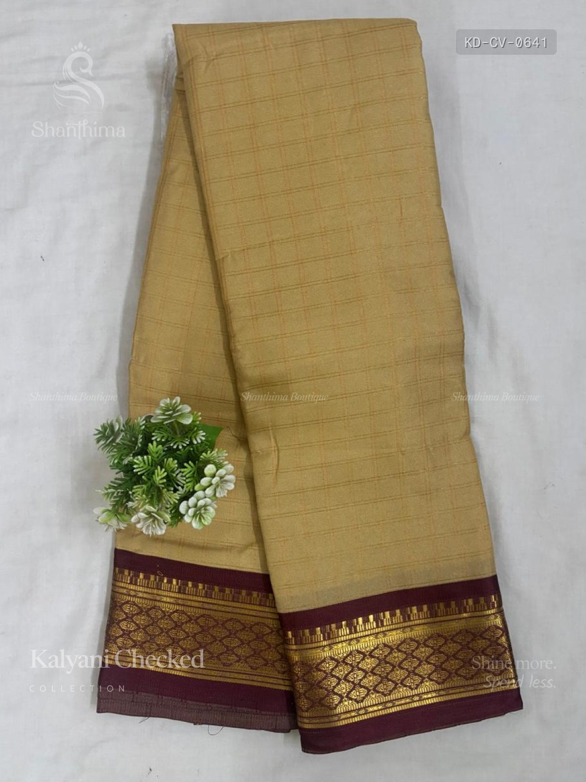 Kalyani Checked Checks Plain Border Sandal Maroon