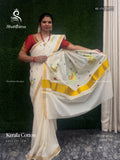 Kerala Cotton Flowers Plain Border White Gold