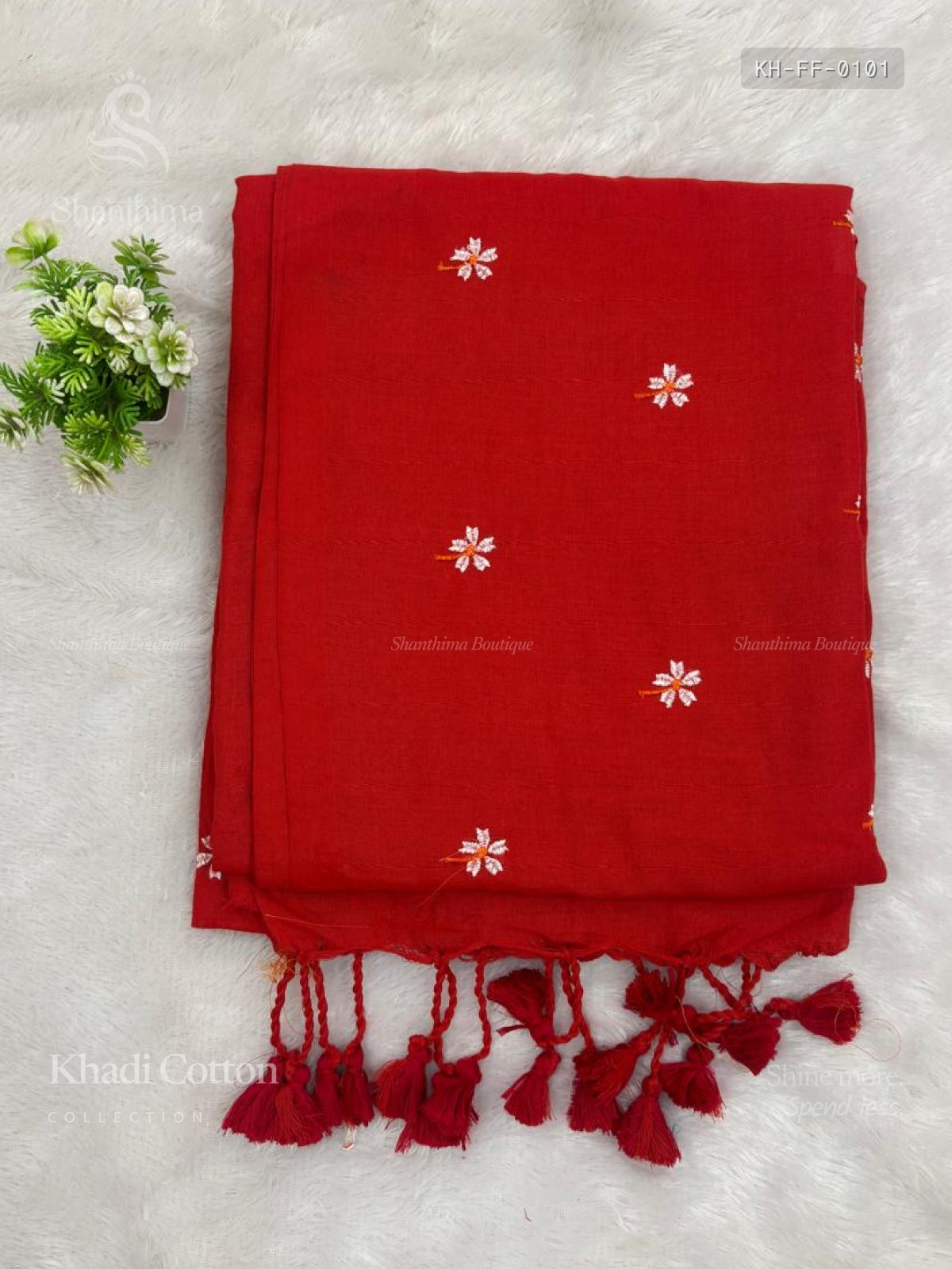 Khadi Cotton Flowers Flower Red Red