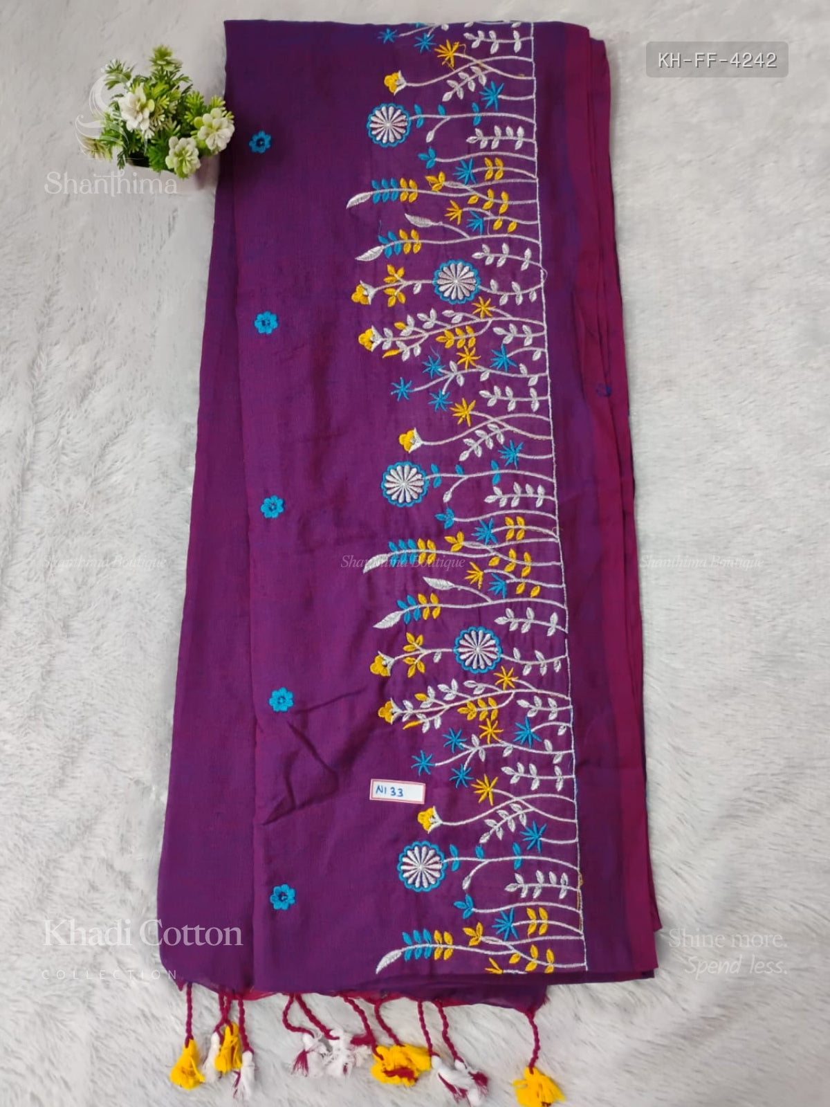 Khadi Cotton Flowers Flower Dark Violet Dark Violet