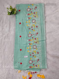 Khadi Cotton Flowers Flower Sea Green Sea Green