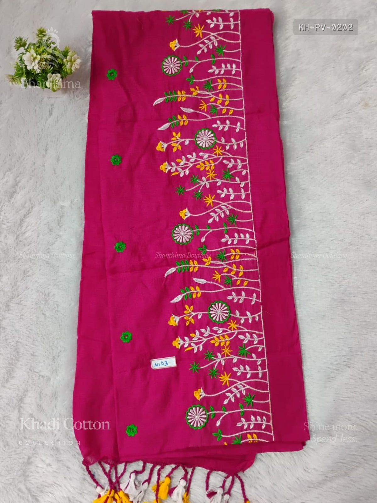 Khadi Cotton Plain Plain Border Pink Pink