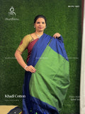 Khadi Cotton Plain Plain Border Ink Blue Green