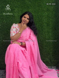 Khadi Cotton Plain Plain Border Rose Rose